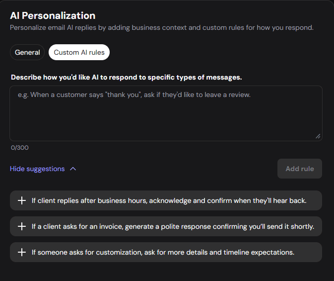 Custom AI rules
